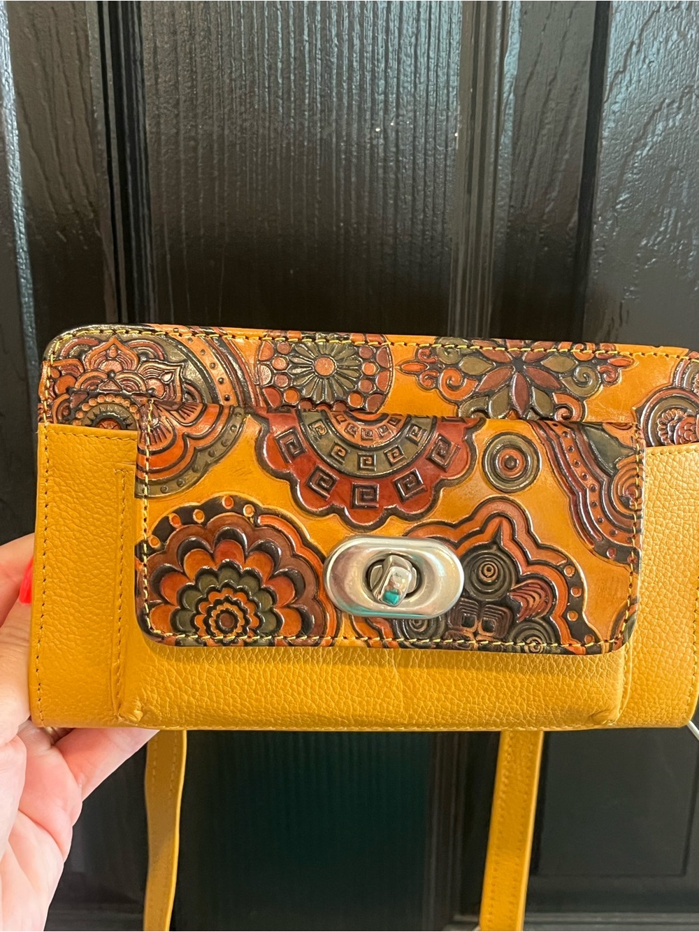 Stylish Yellow Floral-Embossed Crossbody Bag